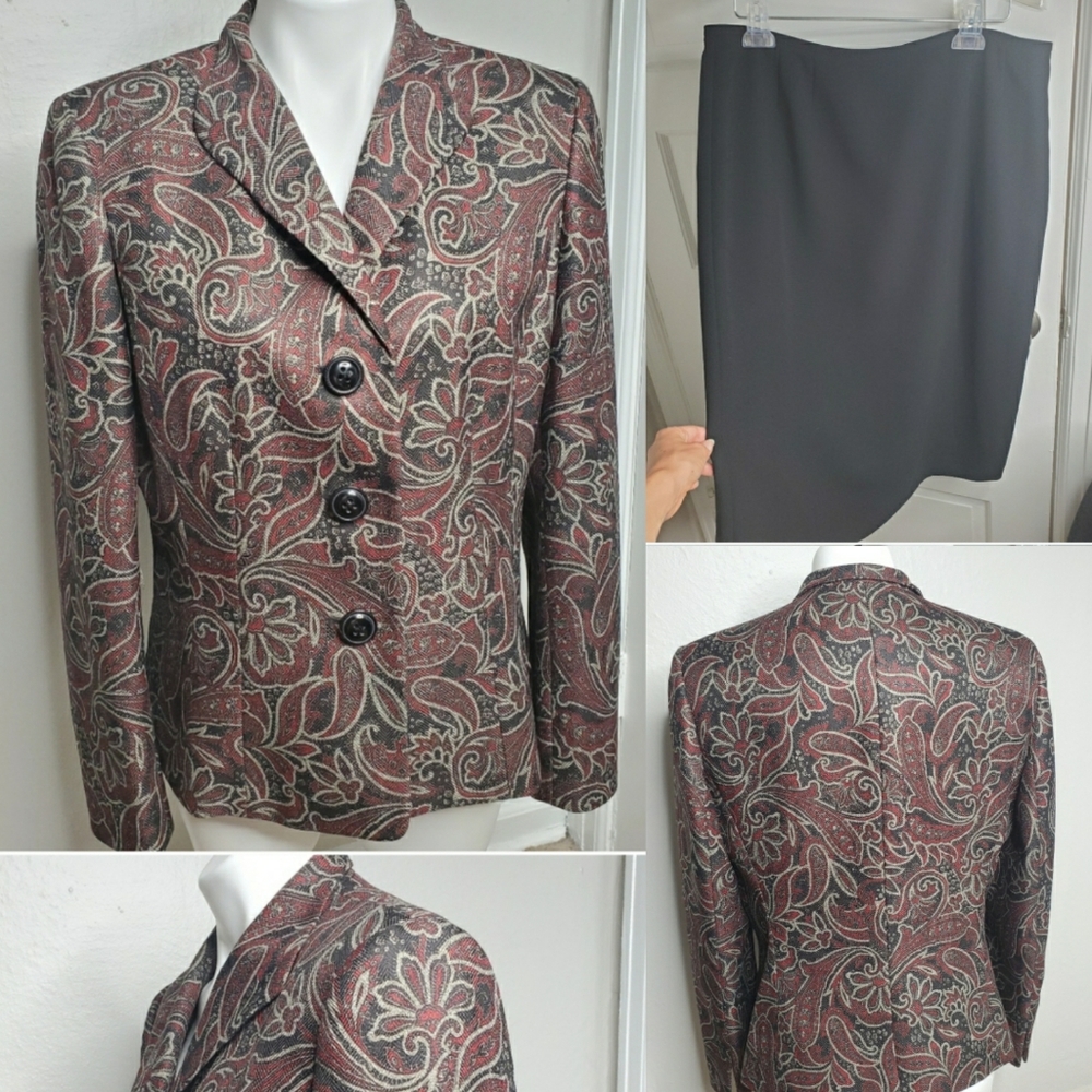 Suit Studio || Blazer & Skirt Set Red & Tan - Size 12
